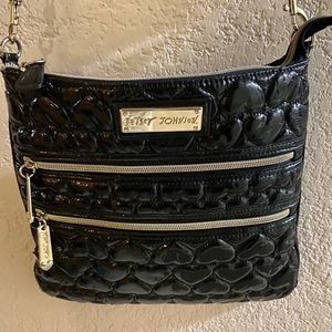 Betsy Johnson Black Heart Quilted Faux Leather
